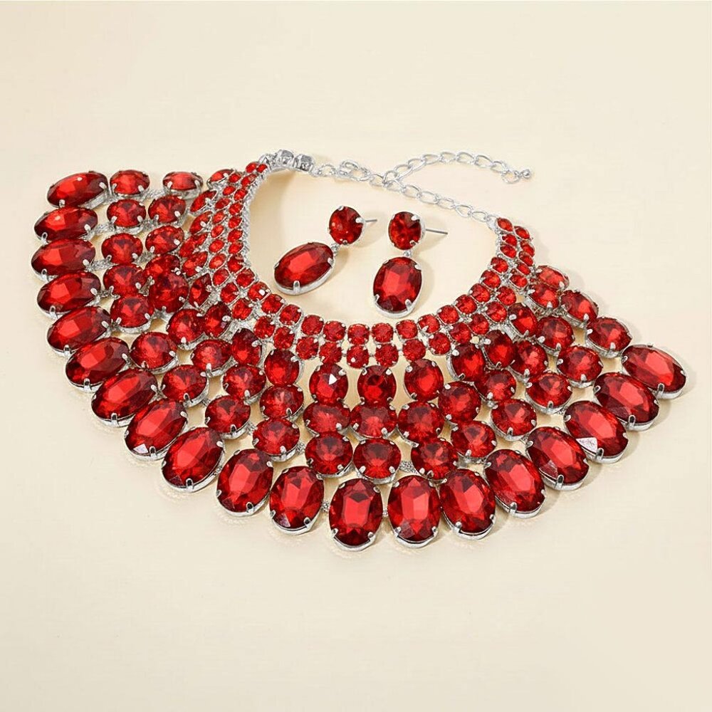 Statement Rhinestone Collar Necklace Set - Picture 4 of 4